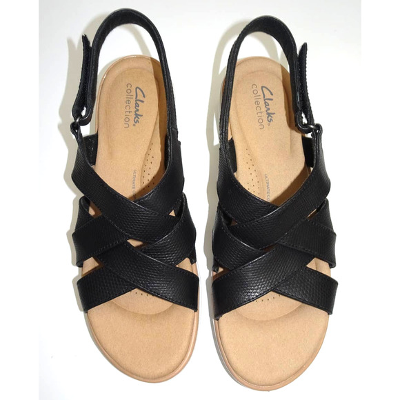 Clarks Jilian Spring Wedge Sandal, Black Leather, 9.5 - Picture 4 of 14